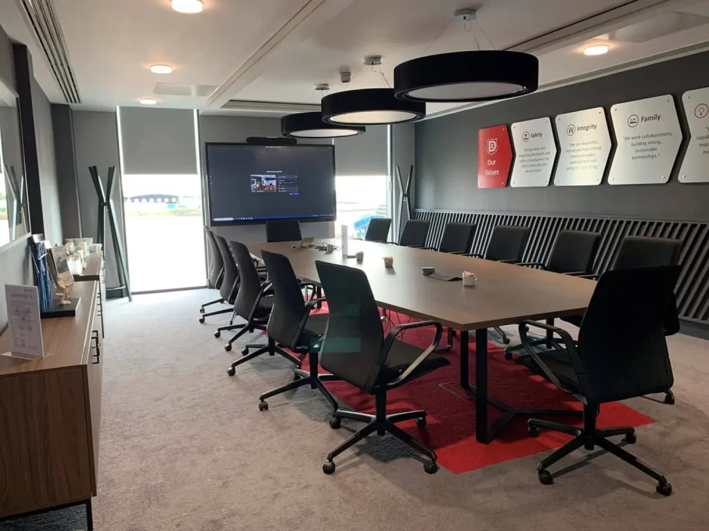 Boardroom with table and chairs